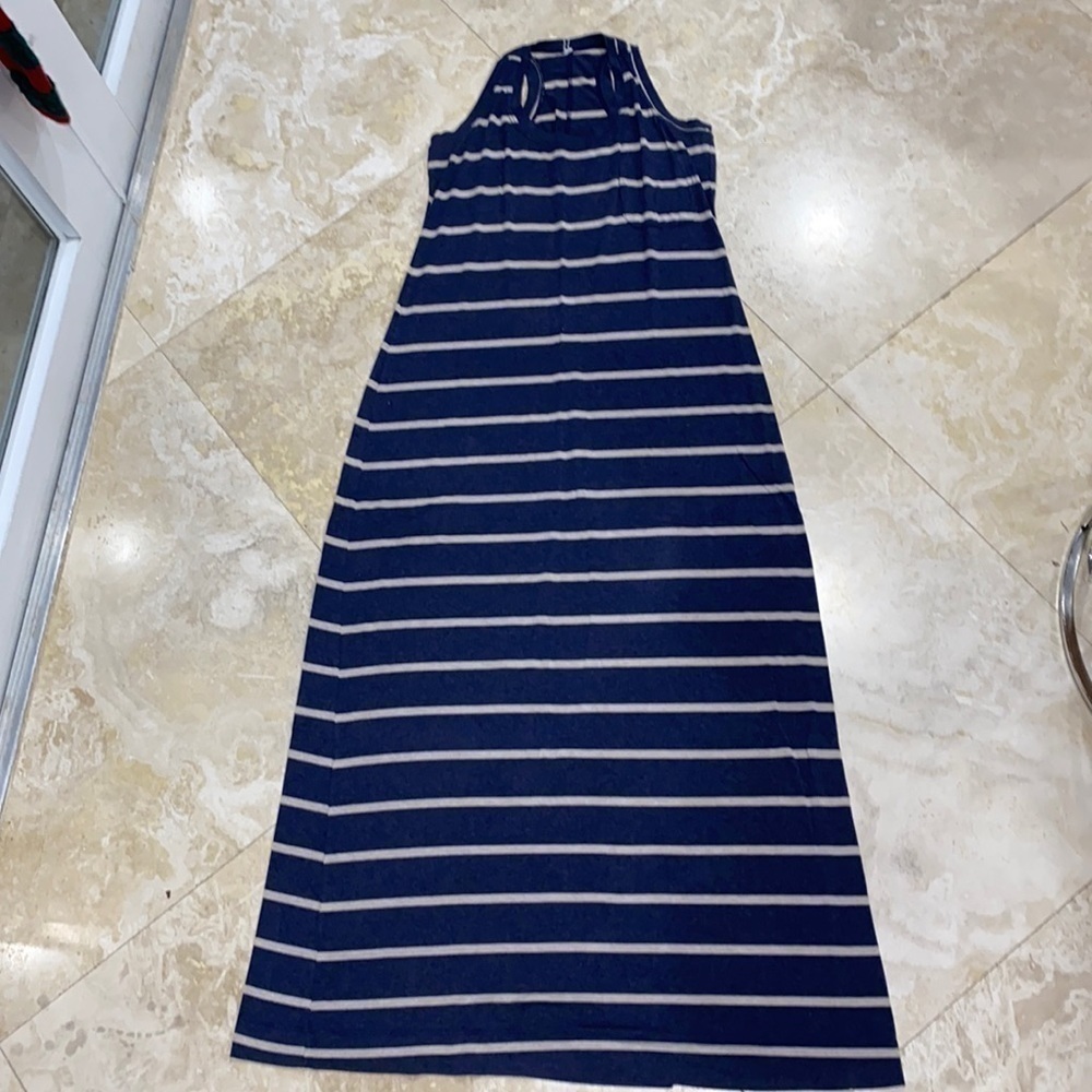 Racerback Blue and White Stripe Maxi Dress